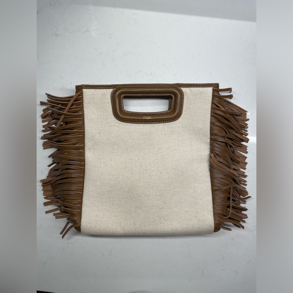 Maje M bag in cream canvas/brown leather